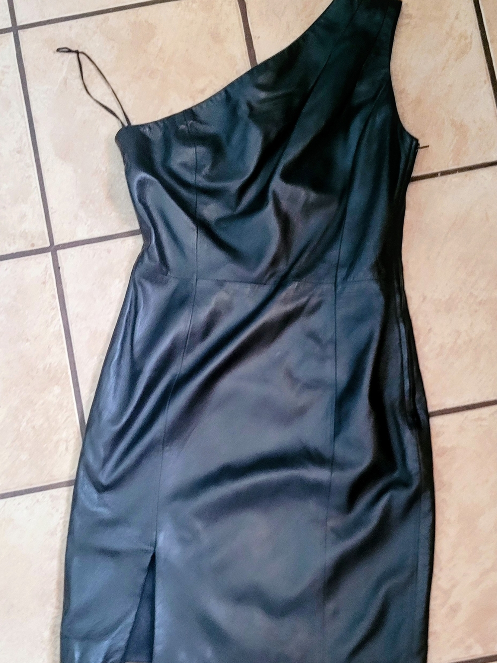 One-Shoulder Black Faux Leather Dress